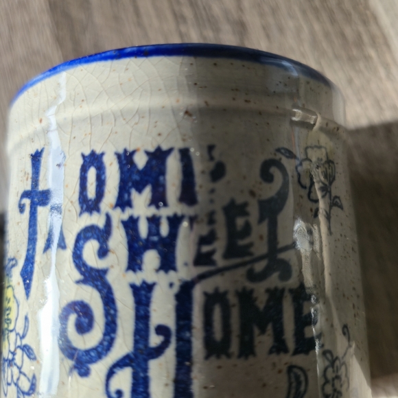 Vintage Home Sweet Home Speckled Stoneware Creamer & Sugar Blue Floral Farmhouse - Picture 4 of 15